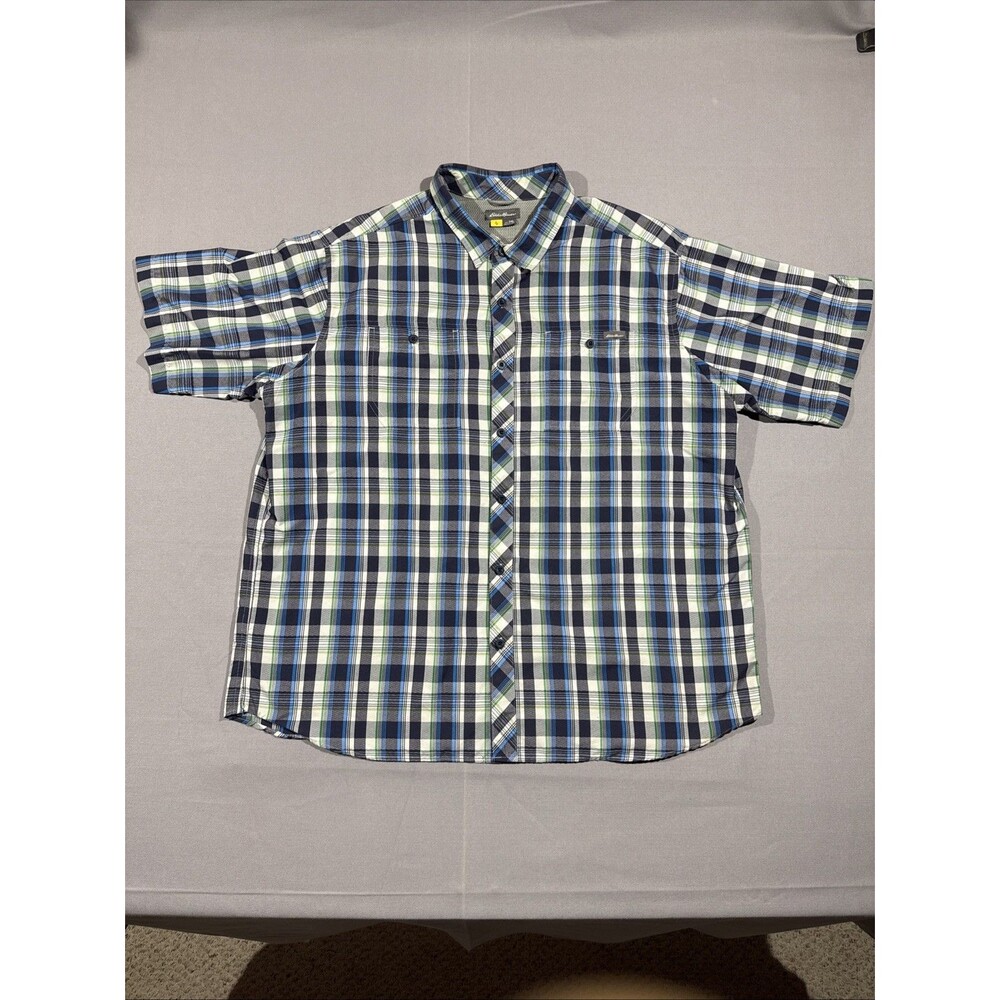 Eddie Bauer Breathable Blue Green Plaid Button Down W/ Pockets 2XL